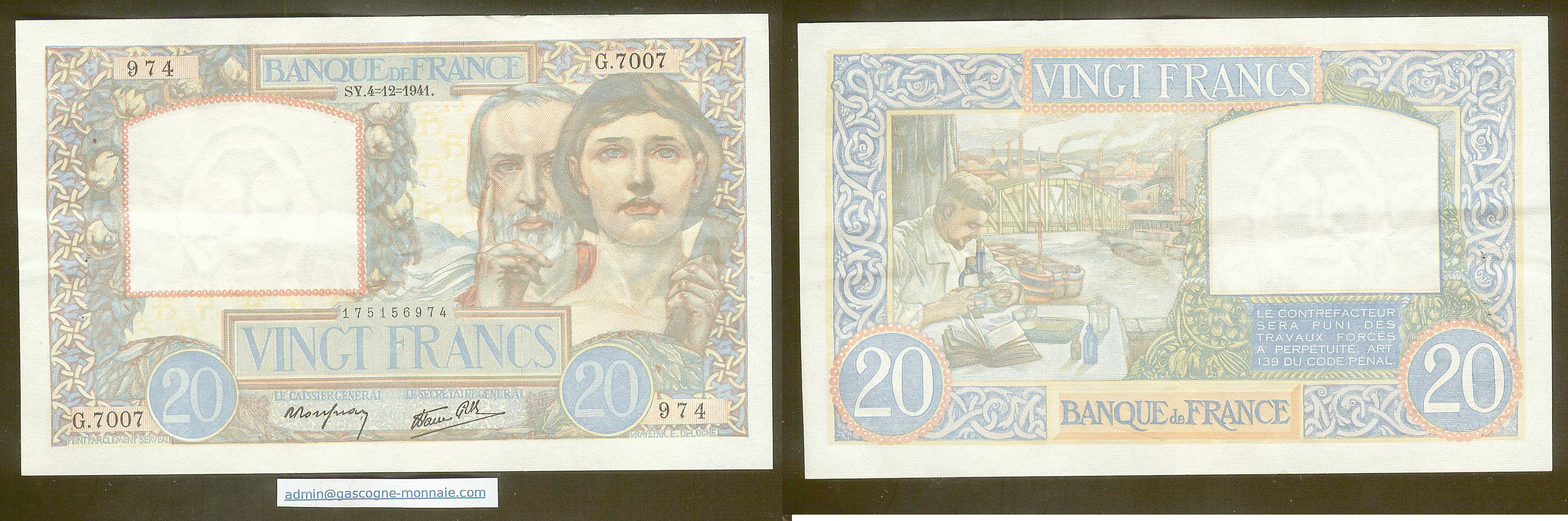 20 francs Science and Work 4.12.1941 AU